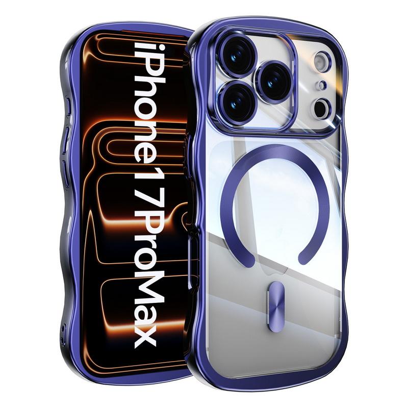 Plating Wavy Frame Magnetic Phone Case For iPhone 17 Pro Max 16 15 14 13 Electroplated Silicone Bumper Shockproof Clear Soft Cover