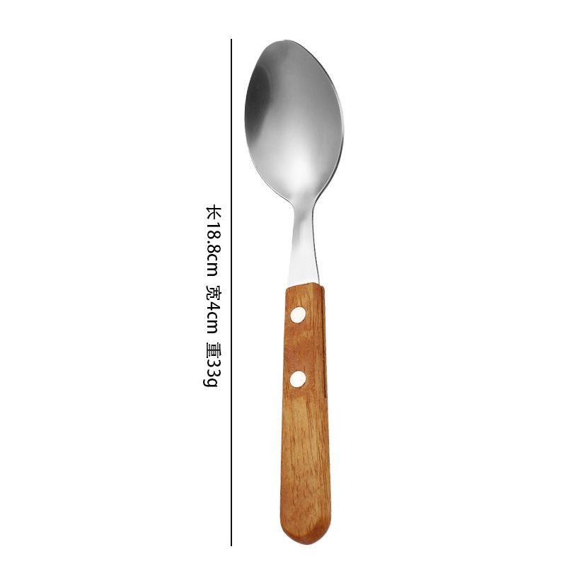 Stainless steel tableware, meal spoon, steak knife, sharp mouth steak three-piece set, wooden handle, spoon set, knife, fork and spoon