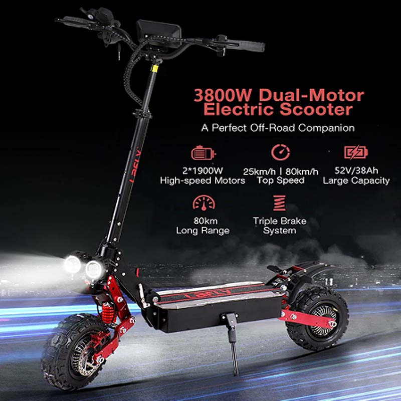 RS7 3800W 52V 38AH Dual Motor Euro Electric Scooter Maximum Speed 70-80km/h 11" Off-Road / On-Road Tyres LCD Display Escooter