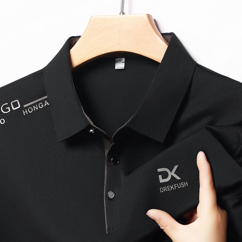 

Men s Business Casual Short Sleeve Polo Shirt Solid Color with Badge Fashionable Breathable Comfortable Versatile Business Top M