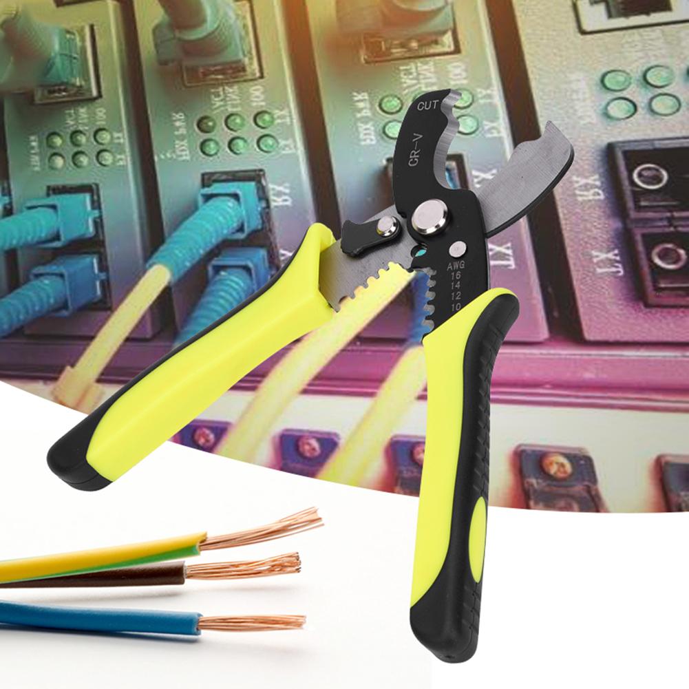 8in Wire Stripper Yellow CR V Chrome Vanadium Steel Multifunctional Plastic Handle Electrician