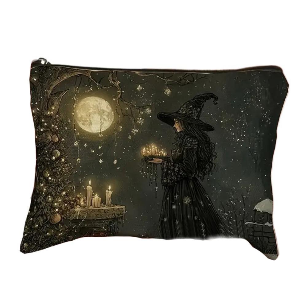 Polyester Cosmetic Bag Durable Compact & Portable Travel Pouch Double-Sided Print Secure Zipper Closure Makeup Bag Halloween