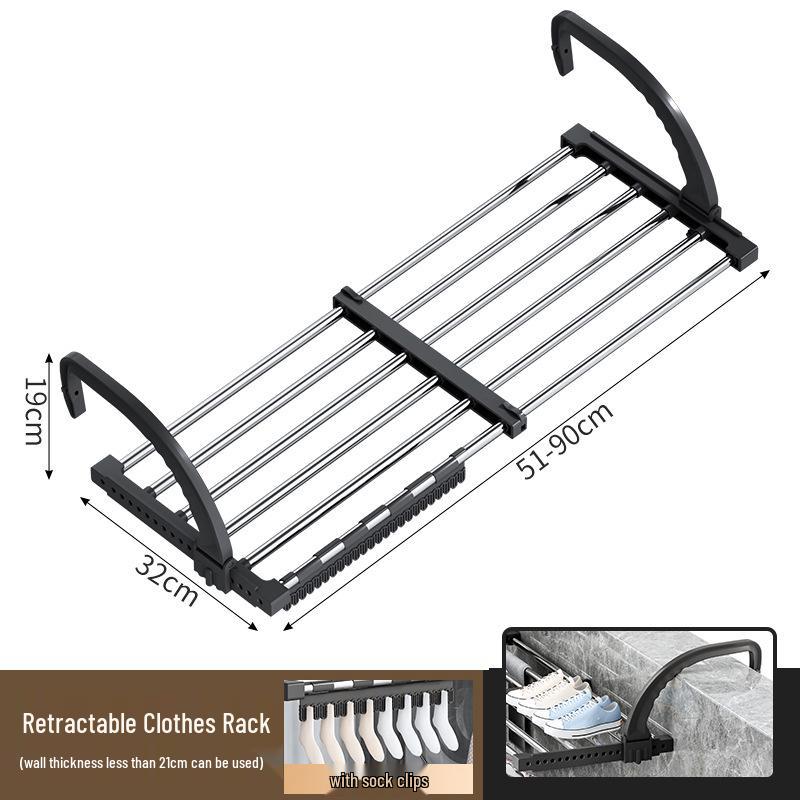 Telescopic Punch-Free Clothes & Shoe Drying Rack for Window Railings and Balcony