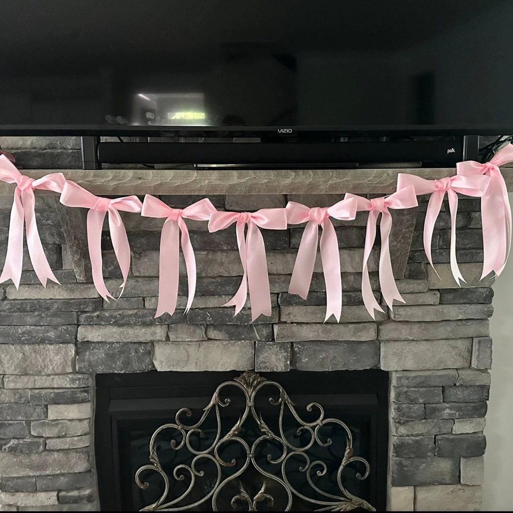 5 Stück Schleifengirlanden Deko für Junggesellinnenabschied Dekorationen Satinband Coquette Tisch Geburtstagsfeier Girlande Schleifdeko Banner Schleifengirlandenbanner