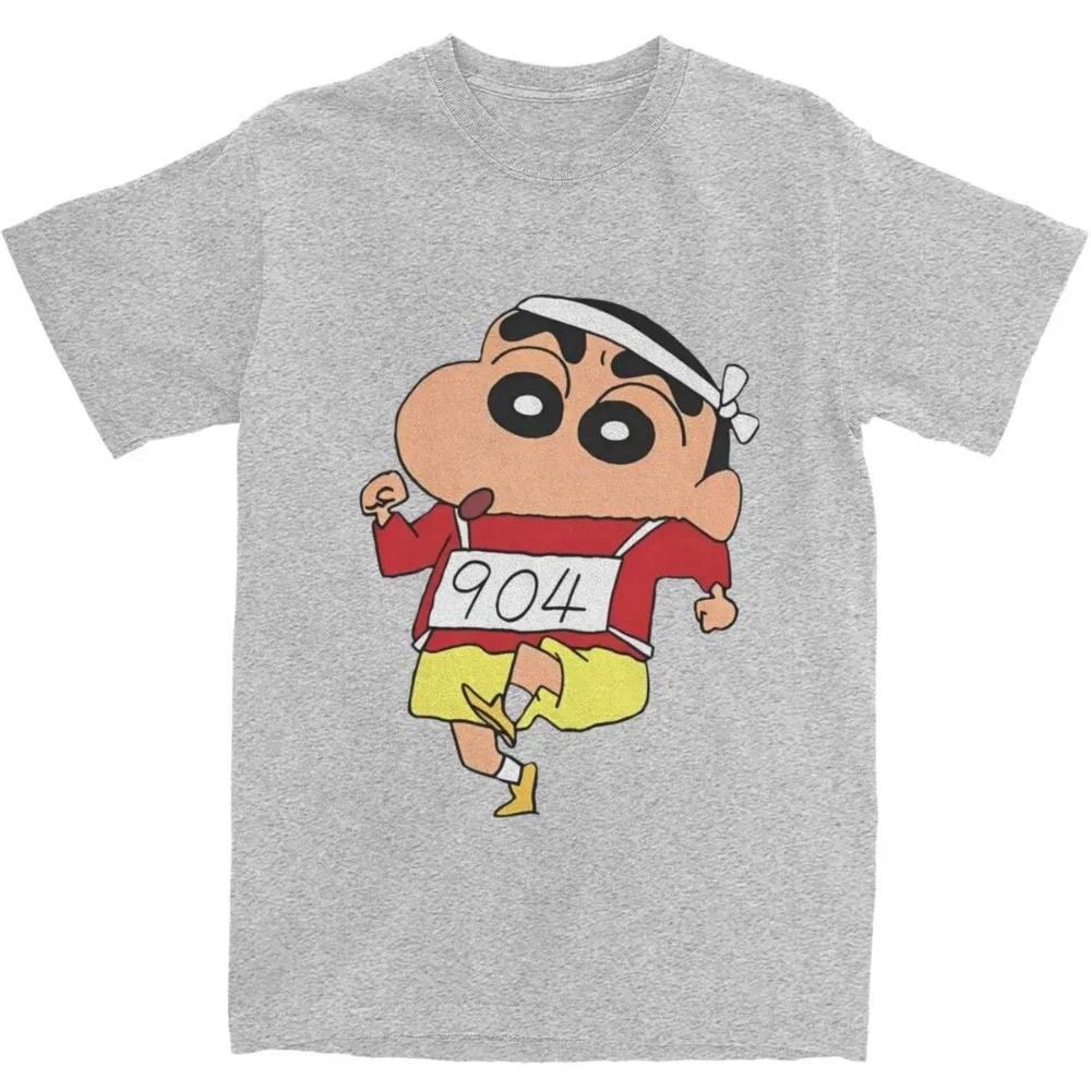Men's Shinchan Marathon 904 T-Shirts Pure Cotton Top Tees Summer Street Style Short Sleeves T Shirt