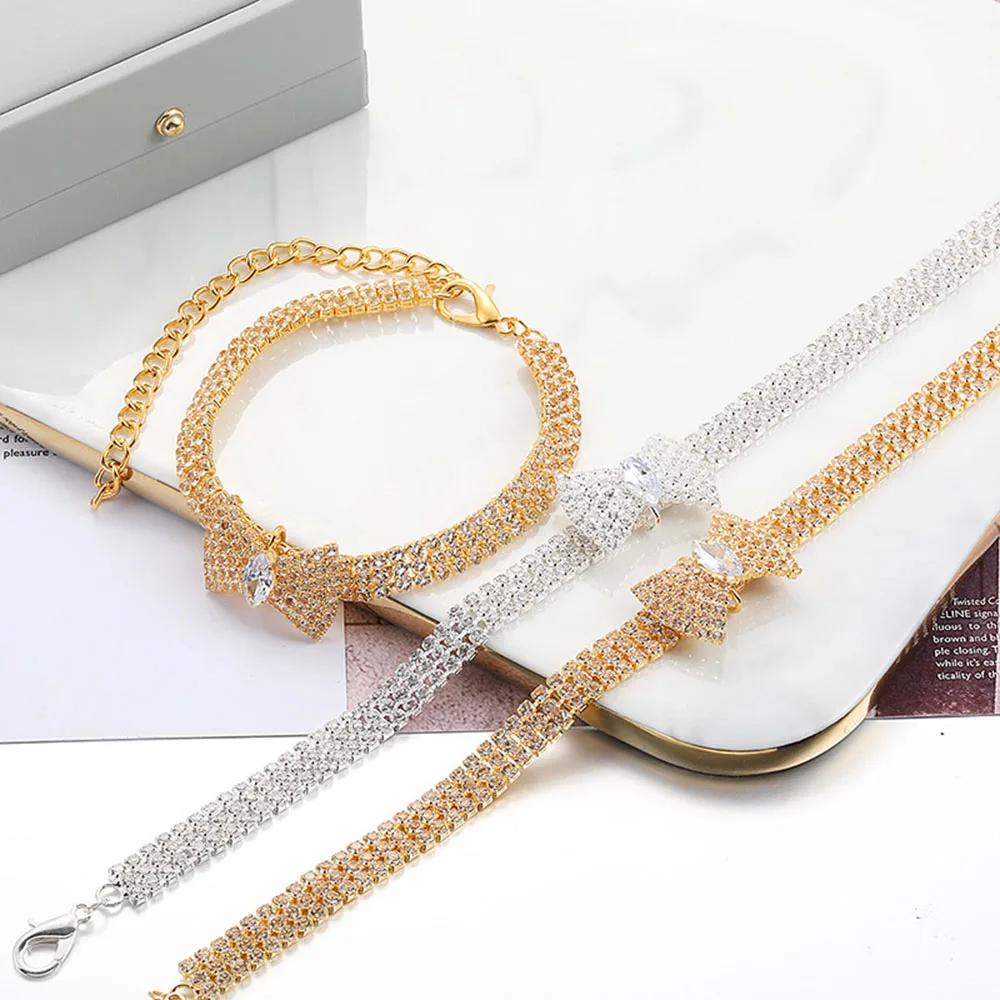 Cat Necklace Collar Adjustable Shine Diamond Cute Girl Wedding Birthday Party Pet Necklace Costume Accessories for Kitten Puppy