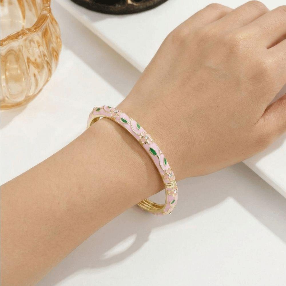Metal Cloisonne Bracelet Retro Enamel Flower Bangle Closed End Enamel Bracelet Ethnic Style