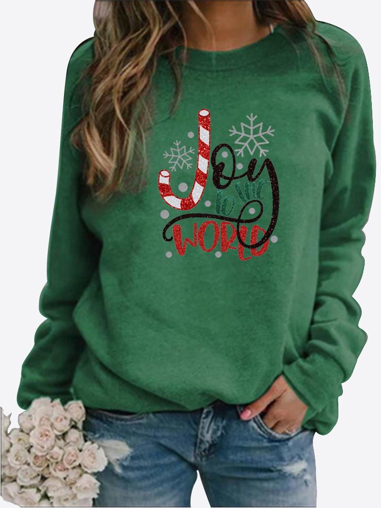 Women's Autumn and Winter Plush Clothing Printed Casual Sportswear Long Sleeved Top T-shirt Women's Round Neck Sweater Pullover