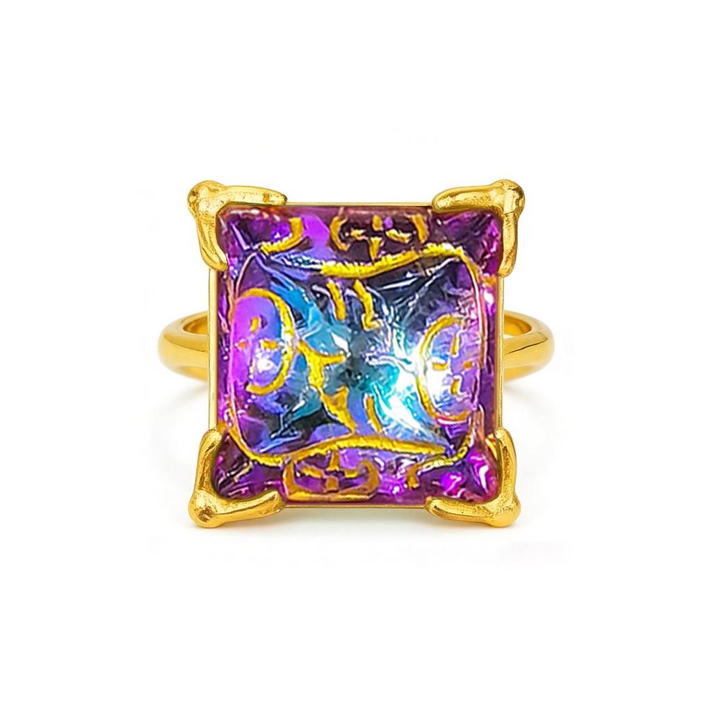Harry Potter Resurrection Stone Open Ring - Copper Plated, 18K Gold, Color-Changing Lettering, Pyramid-Colored Gem.
