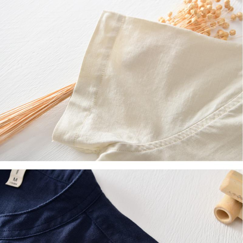 Stand Collar Men Shirt Summer Daily Casual Short Sleeve Shirt 4XL Breathable Men Clothing Simple Style Solid Color Cotton Linens Shirts