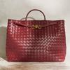 Niche metal rope buckle woven tote bag leather shoulder handheld women's bag large capacity retro old money wind tote