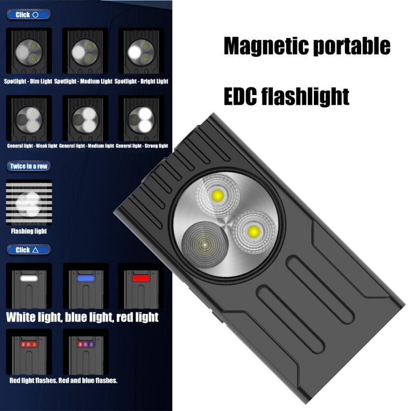 LED Torch Aluminum Waterproof Flashlights 3Light Mode Magnetic Base Blue White Red Light For Adventure Essential