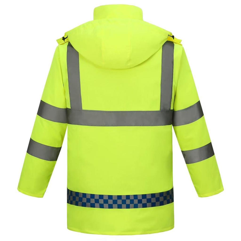 High-Speed Reflective Winter Cotton-Padded Raincoat & Pants Set for Outdoor Use