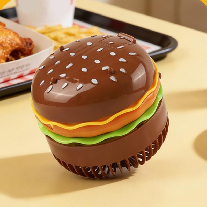 Portable Hamburger Shaped Mini Fan With 2 Battery Power For Desktop Or Handheld Use In Home Office Or Outdoor