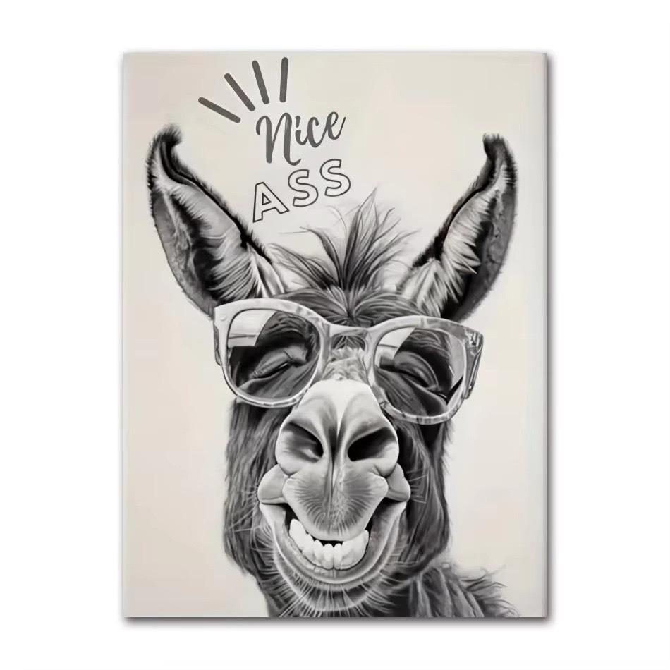 Vintage Donkey Poster and Prints, Nice Ass Quote, Funny Sign Canvas Painting, Wall Art for Toilet Decoration Home Decoration Painting Canvas Painting