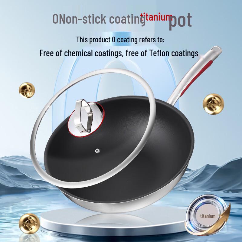 CMAOS 34cm Titanium Non-stick Flat-Bottom Wok