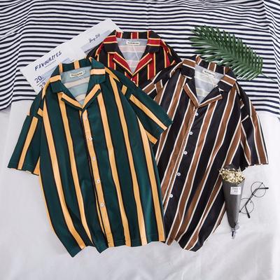Mens Shirts Casual Short Sleeve Striped Tops Loose Casual Blouse for Summer Fashion!