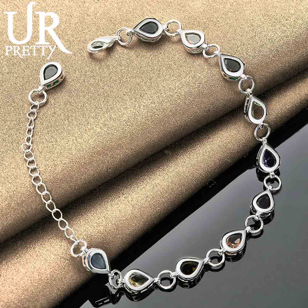 925 Sterling Silver AAA Zircon Pendant, Colorful Zircon Bracelet Fashion Wedding Jewelry