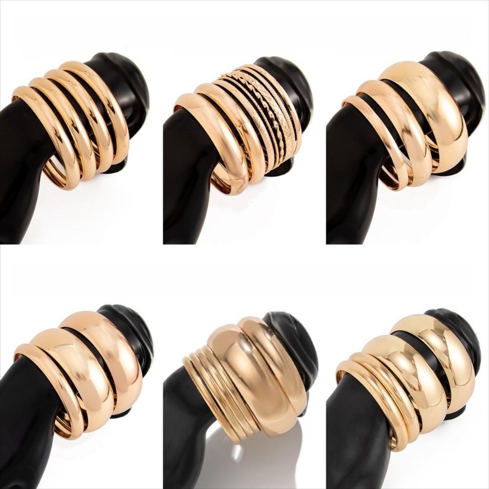 Gold Silver Color Metal Bracelets Set Geometric Wide Stackable Bangles Multilayer Bangles Gifts