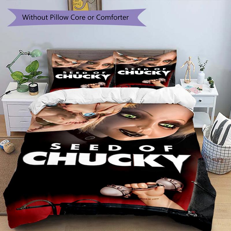 3pcs Duvet Cover Set (1*Duvet Cover + 2*Pillowcase, Without Core), Bride of Chucky Print Bedding Set, Bedroom Decor, All‑Season, Birthday Gift