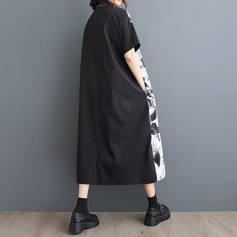 Vestidos vintage de algodón de talla grande y manga corta para mujer, vestido camisero largo holgado informal de verano