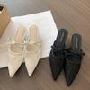 French bow mesh breathable with skirt bag head half slippers women's shoes 2025 spring and summer pointed high heels