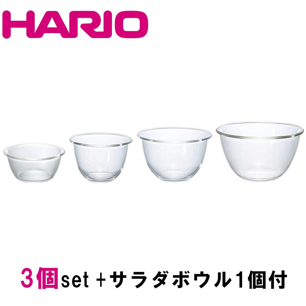 Hario Glass Bowl Set of 3 1 Salad 20741801 Heat-Resistant (Includes Bowl), Clear,