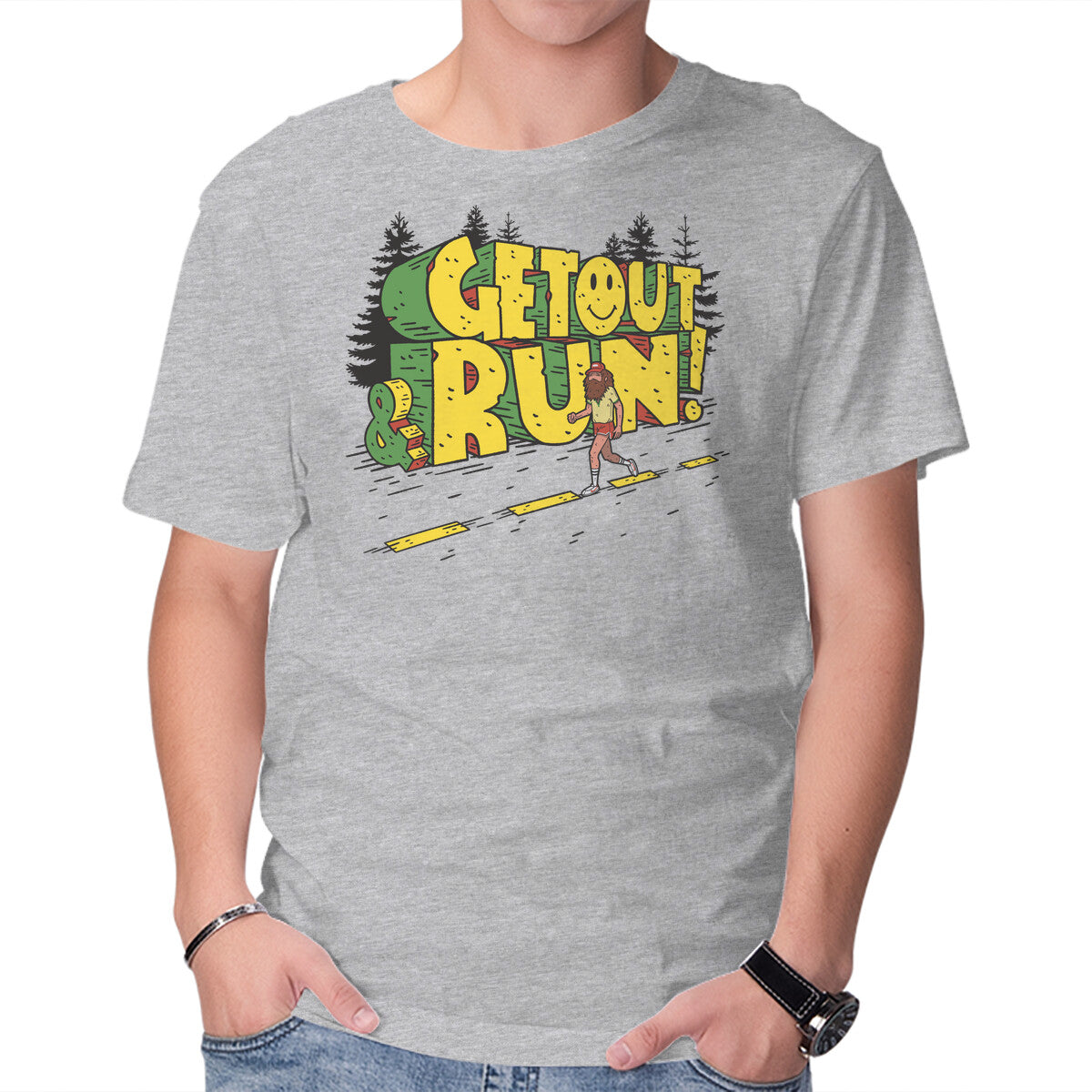 Unisex Crew Neck T-Shirt Get Out And Run Graphic Short Sleeve Casual Tee XS
