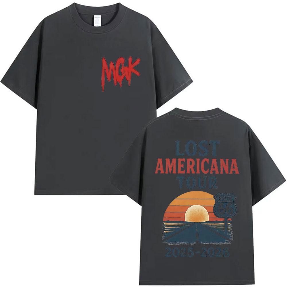 Mgk Lost American Tour 2025-2026 Chart T-shirt for Men and Women Harajuku Retro T-shirt Summer Cotton Top T-shirt