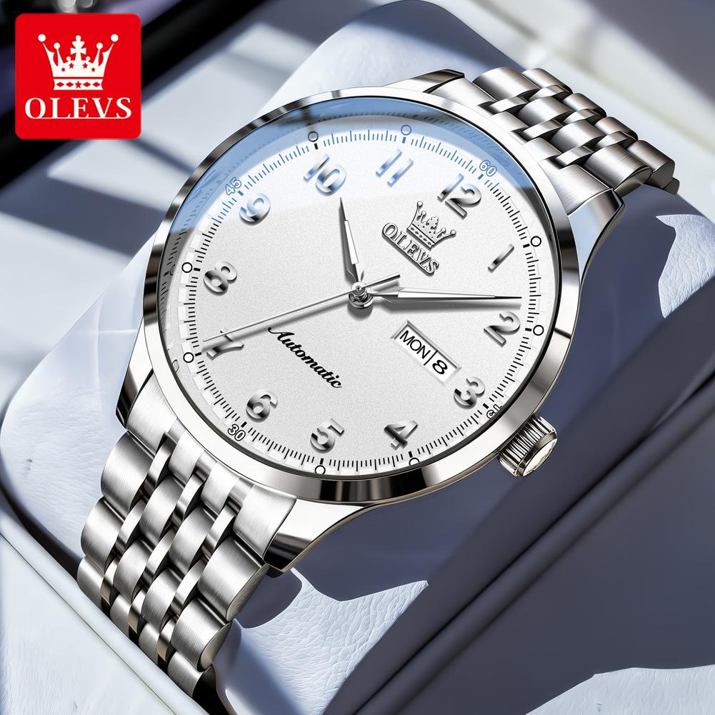 OLEVS Men's Watches 7100 Casual Business Stainless Steel Original Automatic Mechanical Wristwatch Waterproof Luminous Date Week