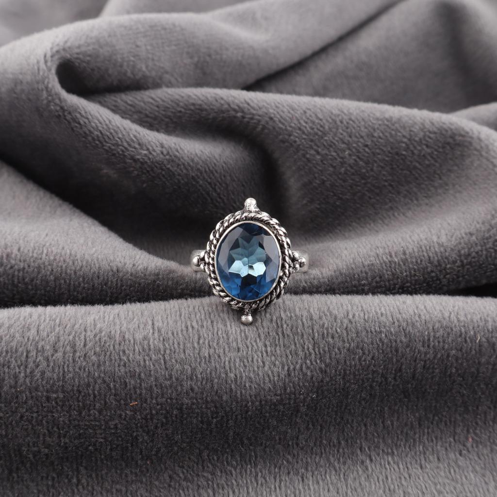 London Blue Topaz Ring, 925 Solid Sterling Silver Gorgeous Gemstone Jewelry, Handmade Ring, For Thanksgiving Gift