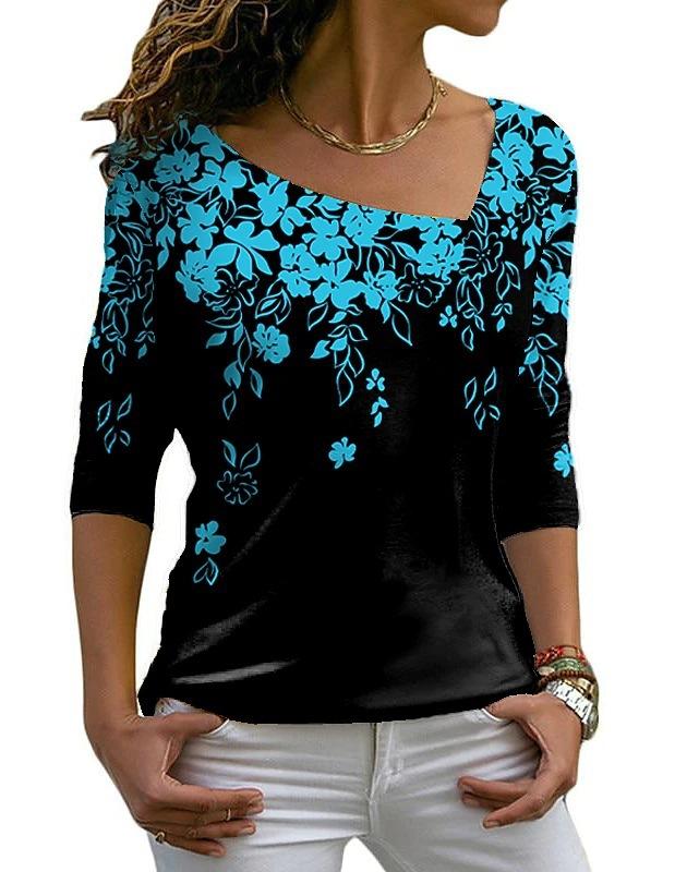 Fashion Women's T-shirt 3d Abstract V-neck Female Clothing Streetwear Short Sleeve Top Leaf Graphic T Shirt