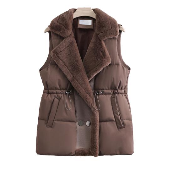 Women's Puffer Vest Casual Fleece Lined Sleeveless Jacket Winter Thicken Qulited Outerwear with Pockets