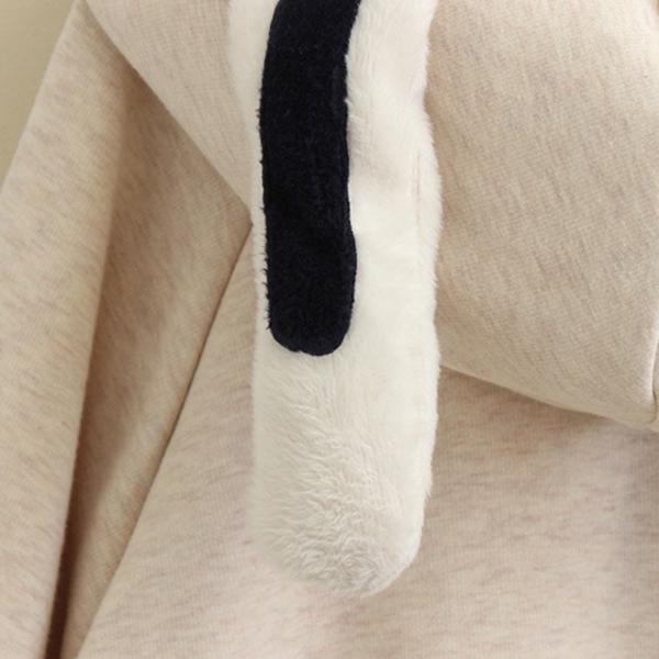 Women Girls Cloak Coat Winter Fleece Cute Rabbit Ears Hooded Printed Loose Poncho