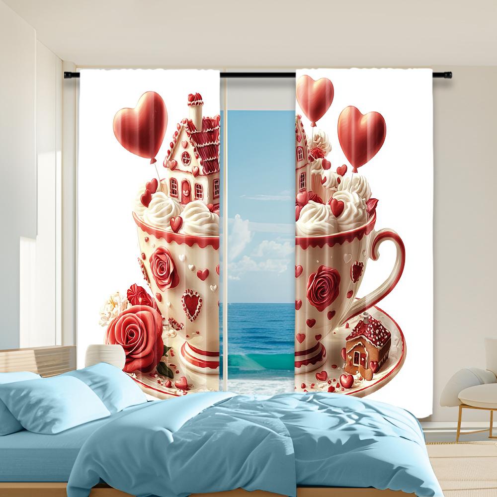 

2 pcs versatile polyester transparent curtains for home decoration Valentine S Day20 for use in bedrooms and living rooms 100*130 Rod Pocket 1pcs