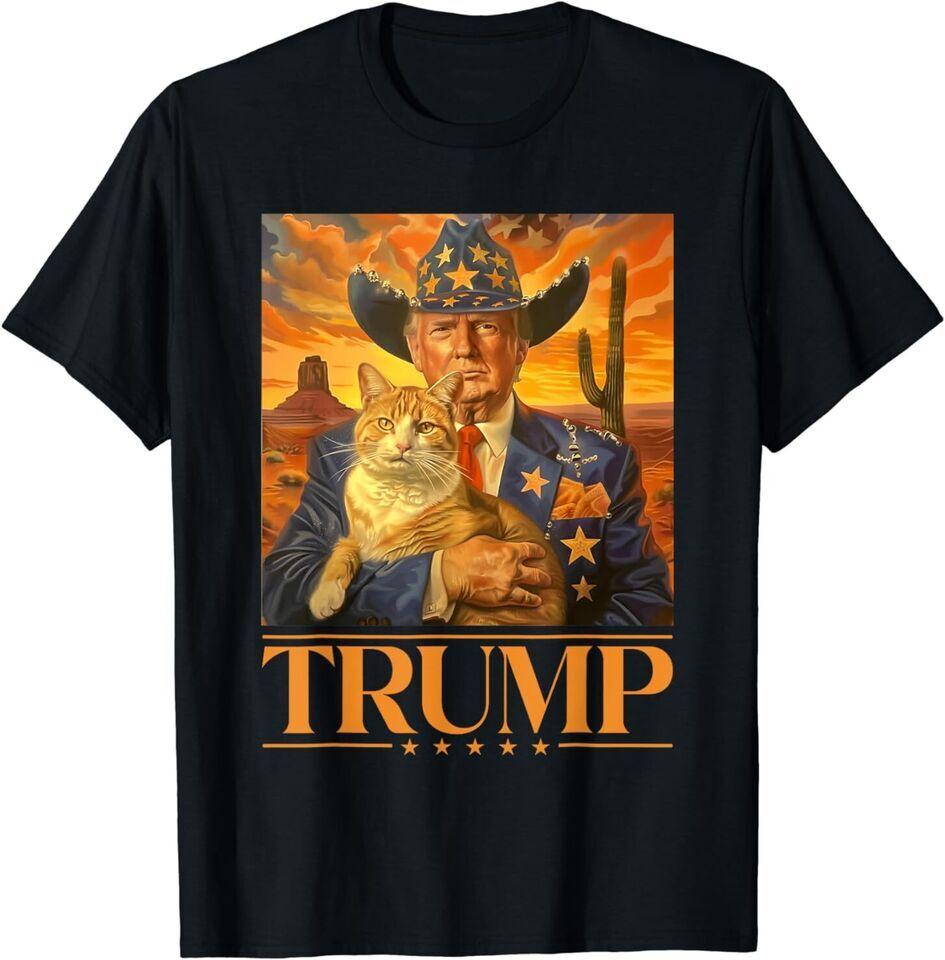 Trump 2024 And Cat Western Cowboy Patriotic 4th of July T-Shirt S-5XL Unisex T-Shirt L