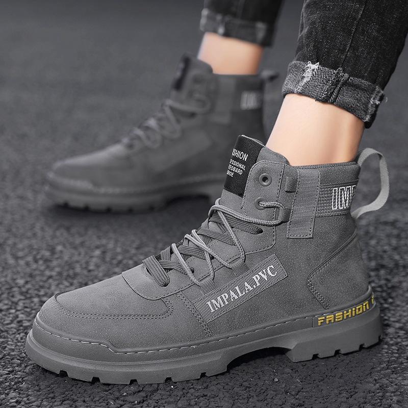 Martin boots men's high-top leather boots 2024 autumn and winter casual tooling shoes men's trendy shoes British style new men's shoes velvet