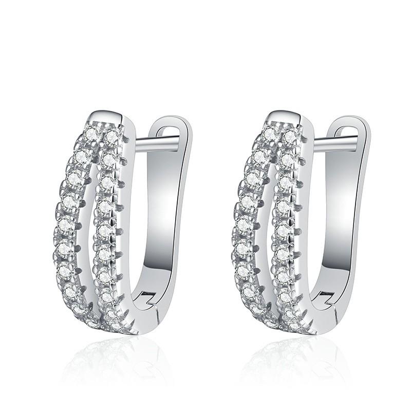 Sterling Cubic Zirconia Stud Earrings Women Geometric Cross Design Waterdrop Shape Fashion OL Style 925 Sterling Silver