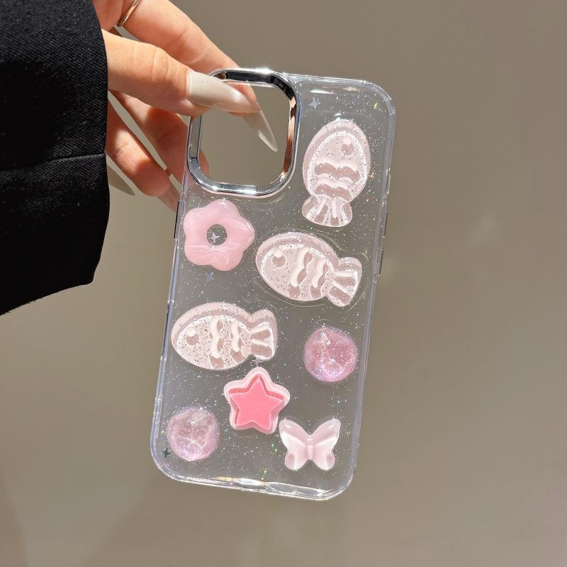 Luxurious high-end epoxy resin handcrafted 3D pink small fish phone Case, suitable for iPhone 16 Pro Max 15 14 Plus 13 12 Pro 11 shockproof Cover
