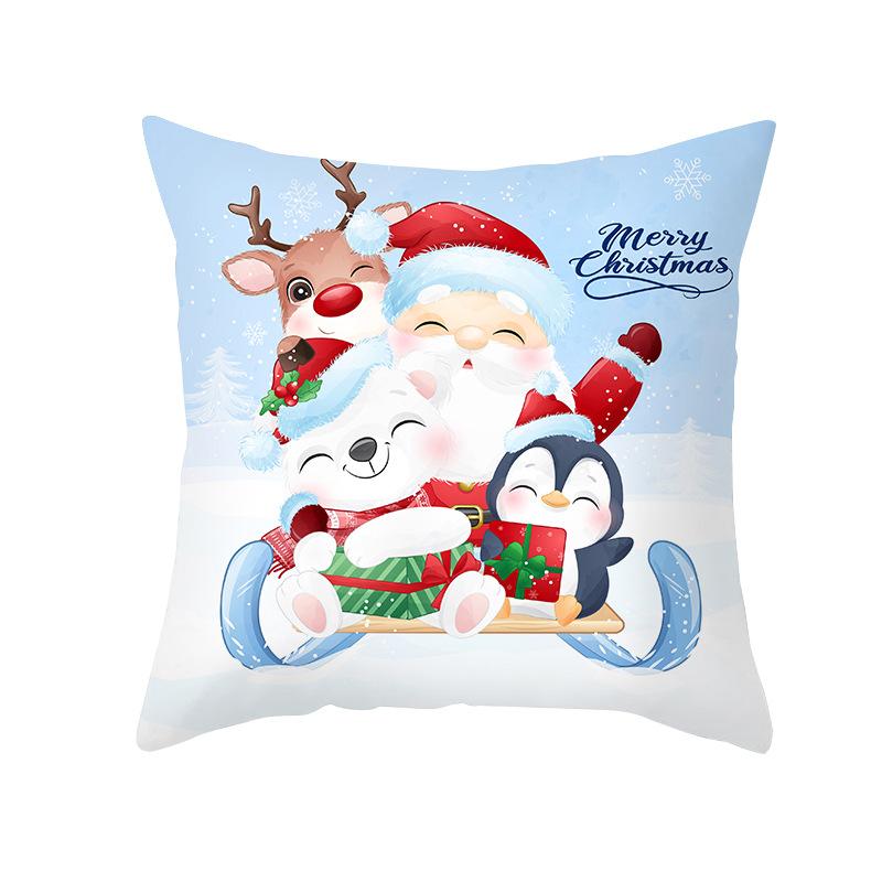 Cartoon Watercolor Christmas Pillow Cover Printed Cute Christmas Snowman Sofa Cushion Pillow Cover Home