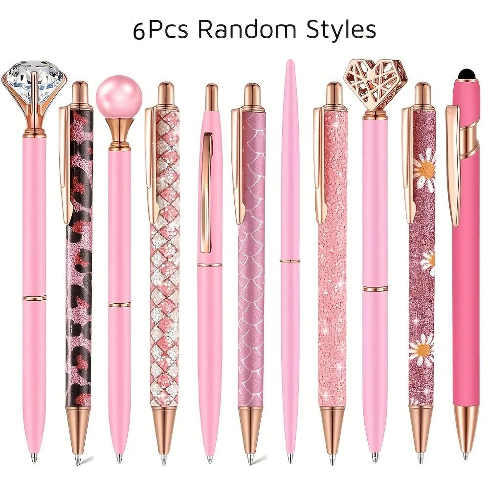 6pcs Ballpoint Pens Set Metal Crystal Diamond Pen for Journaling Glitter Stationery Fancy Gifts for Teacher Graduation Supplies