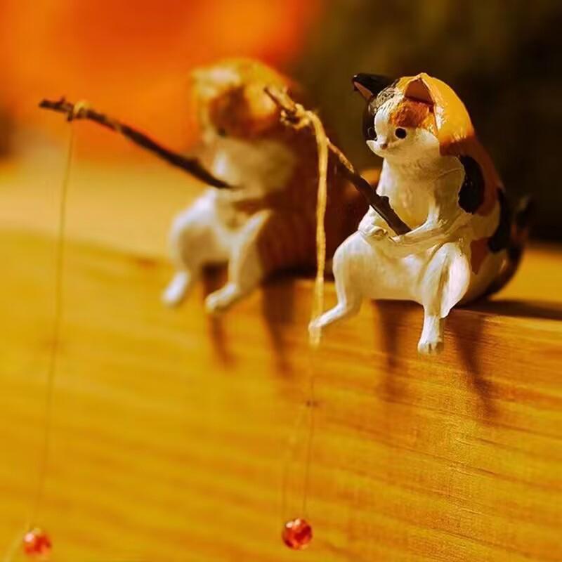 1Pc Fishing Cat Ornaments Aquarium Decor Fish Landscaping Cartoon Fishing Cat Statue Mini Resin Figurine Home Decoration