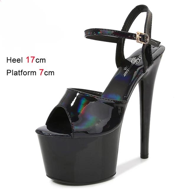 Fashion Shoes for Women 17CM High Heeled Sandals Open Toe Shoes Summer Buckle Strap Platform Party Club Striper Shoes Female Stiletto