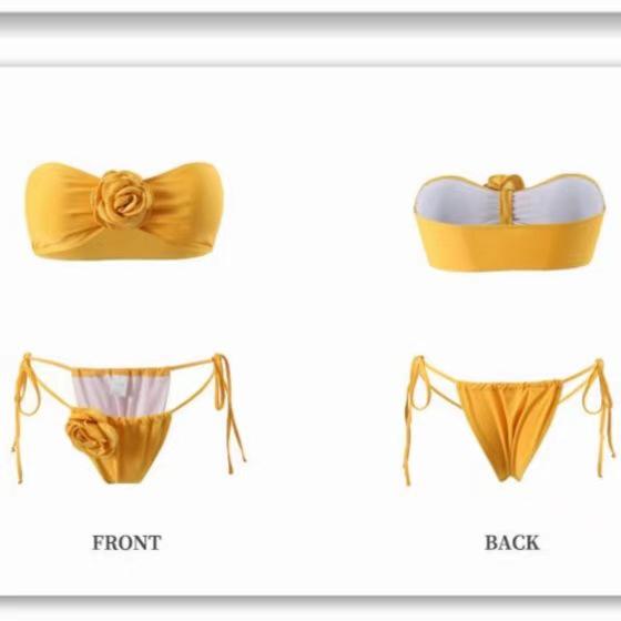 

Комплект бикини из трех частей с желтыми розами и вязаный кардиган с длинной юбкой-накидкой Large