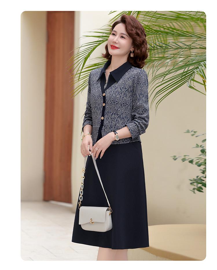 2025 Spring & Autumn Long-Sleeve Two-Piece Dress for Middle-Aged Women