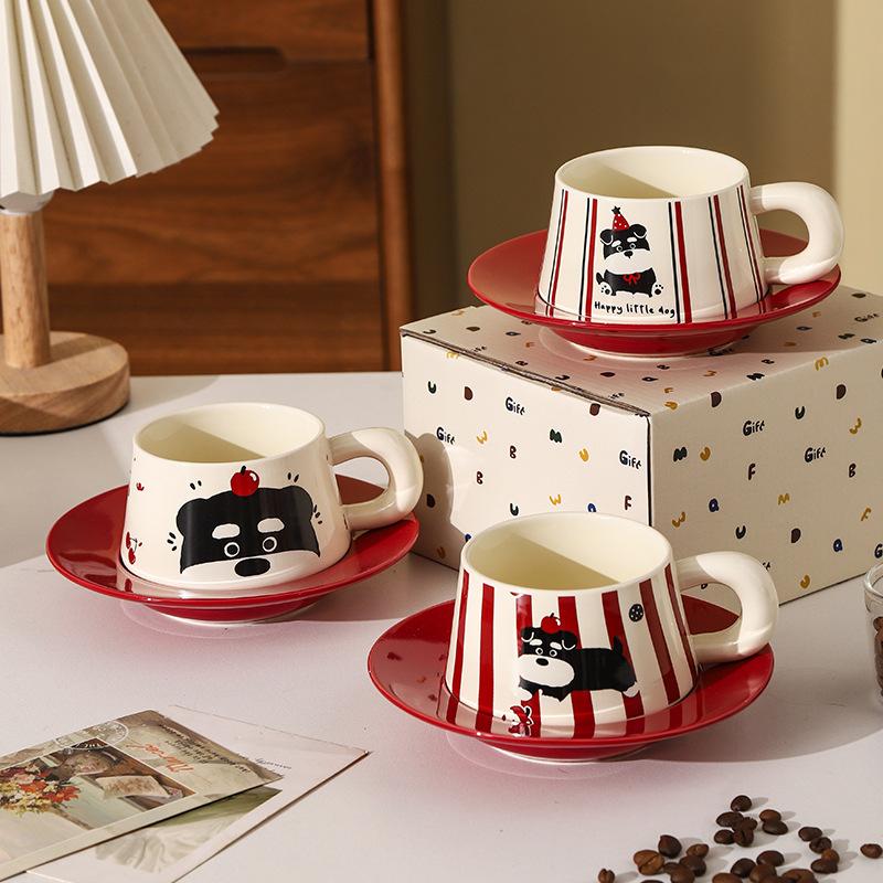 Schnauzer's High Value Coffee Cup Saucer Holiday Souvenir Set Cartoon Puppy Ceramic Cup Water Cup Event Gift