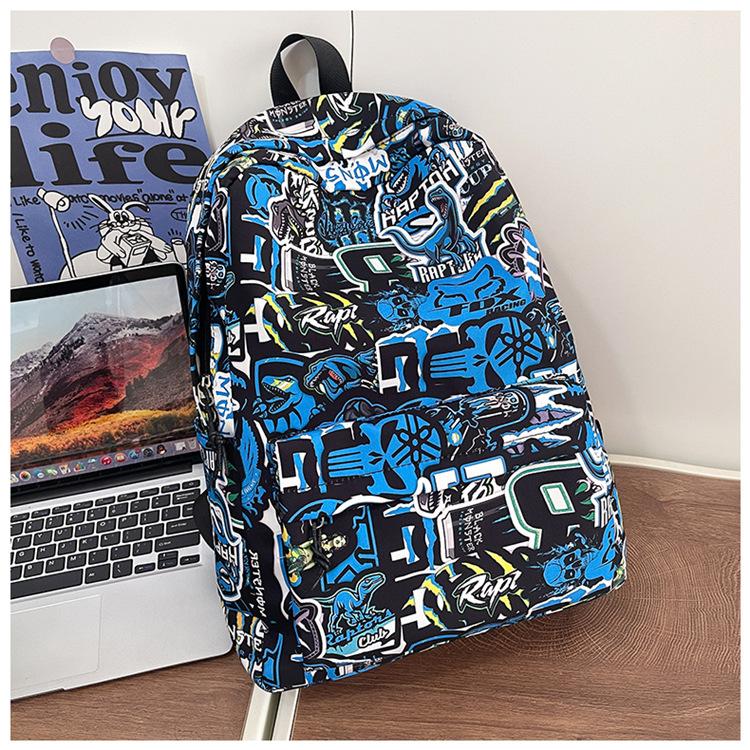 Schoolbag Backpack Men's 1 Trend Graffiti ins Large Capacity Fashion Printing Student Women's Backpack Waterproof and Wear-resistant White Ditch