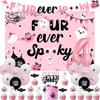 Halloween 4th Birthday Party Decoration for Girl Four Ever Spooky Birthday Backdrop Pink Four Ever Spooky Cake Cupcake Toppers Banner Number 4 Foil