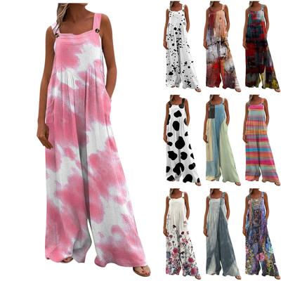 Einteiliger Damen-Jumpsuit mit Knöpfen, lässig, locker, ärmellos, mit Taschen
