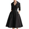 Women's Lapel V Neck Work Dress Long Sleeve A Line Swing Dress Formal Business Office Midi Blazer Dress